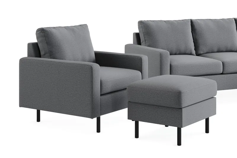 Peppe Soffgrupp 3-sits Soffa + Fåtölj + Fotpall i Tyg - Ljusgrå - Möbler - Vardagsrum - Soffgrupper