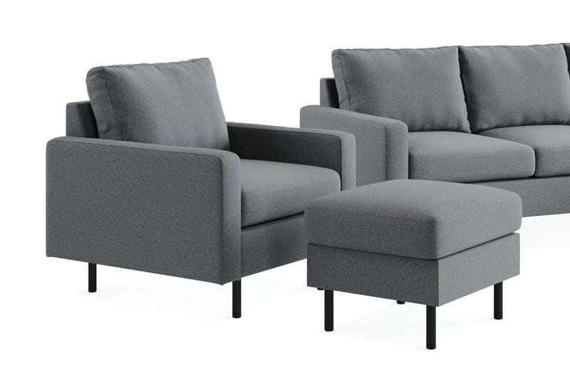 Peppe Soffgrupp 3-sits Soffa + Fåtölj + Fotpall i Tyg - Ljusgrå - Möbler - Vardagsrum - Soffgrupper