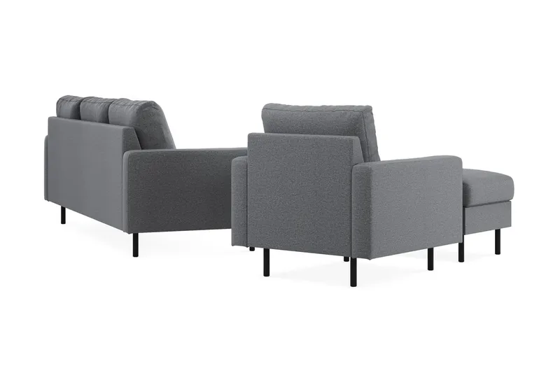 Peppe Soffgrupp 3-sits Soffa + Fåtölj + Fotpall i Tyg - Ljusgrå - Möbler - Vardagsrum - Soffgrupper