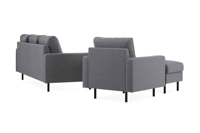 Peppe Soffgrupp 3-sits Soffa + Fåtölj + Fotpall i Tyg - Ljusgrå - Möbler - Vardagsrum - Soffgrupper