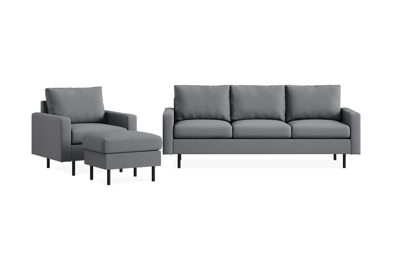 Peppe Soffgrupp 3-sits Soffa + Fåtölj + Fotpall i Tyg - Ljusgrå - Möbler - Vardagsrum - Soffgrupper