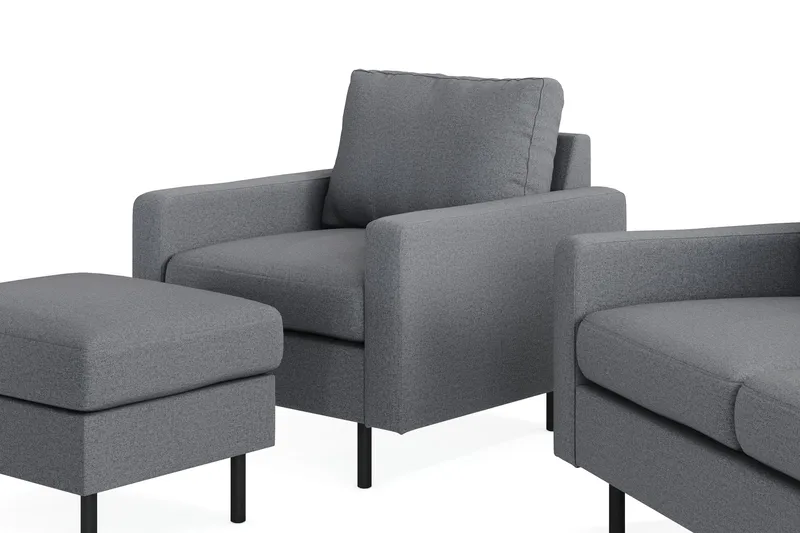 Peppe Soffgrupp 3-sits Soffa + Fåtölj + Fotpall i Tyg - Ljusgrå - Möbler - Vardagsrum - Soffgrupper