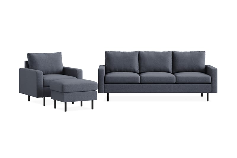 Peppe Soffgrupp 3-sits Soffa + Fåtölj + Fotpall i Tyg - Mörkgrå - Möbler - Vardagsrum - Soffgrupper