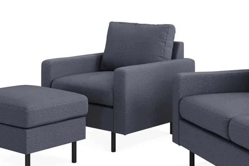 Peppe Soffgrupp 3-sits Soffa + Fåtölj + Fotpall i Tyg - Mörkgrå - Möbler - Vardagsrum - Soffgrupper