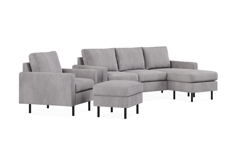 Peppe Soffgrupp 3-sits Vändbar L-formad Divansoffa + Fåtölj + Fotpall i Manchester - Mörkgrå - Möbler - Vardagsrum - Soffgrupper