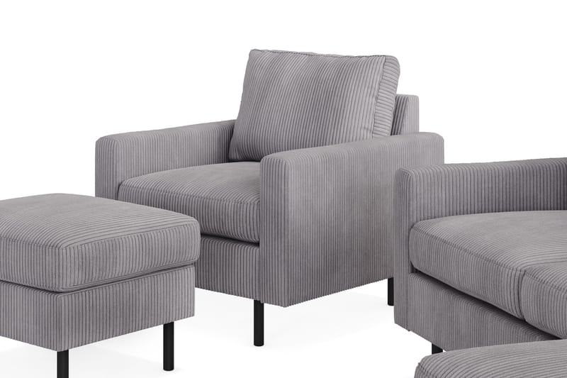 Peppe Soffgrupp 3-sits Vändbar L-formad Divansoffa + Fåtölj + Fotpall i Manchester - Mörkgrå - Möbler - Vardagsrum - Soffgrupper