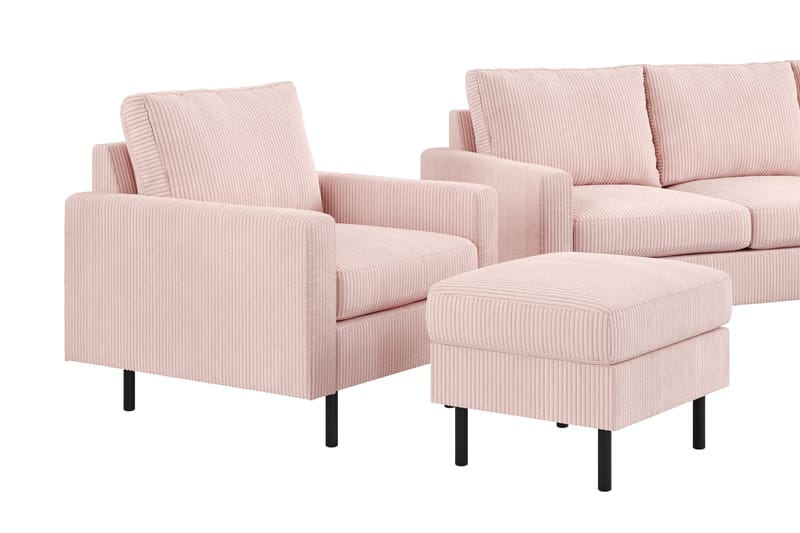 Peppe Soffgrupp 3-sits Vändbar L-formad Divansoffa + Fåtölj + Fotpall i Manchester - Rosa - Möbler - Vardagsrum - Soffgrupper