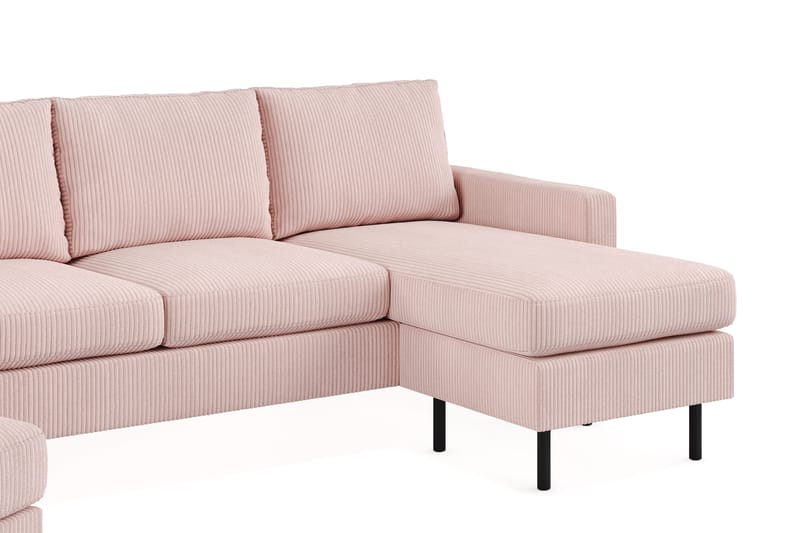 Peppe Soffgrupp 3-sits Vändbar L-formad Divansoffa + Fåtölj + Fotpall i Manchester - Rosa - Möbler - Vardagsrum - Soffgrupper
