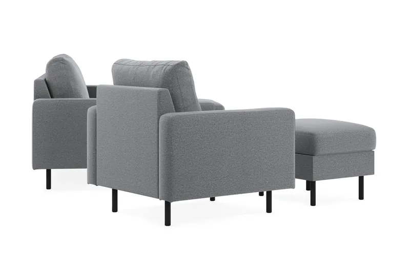 Peppe Soffgrupp 3-sits Vändbar L-formad Divansoffa + Fåtölj + Fotpall i Tyg - Ljusgrå - Möbler - Vardagsrum - Soffgrupper