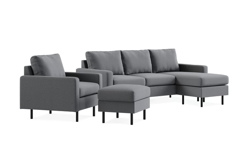 Peppe Soffgrupp 3-sits Vändbar L-formad Divansoffa + Fåtölj + Fotpall i Tyg - Ljusgrå - Möbler - Vardagsrum - Soffgrupper