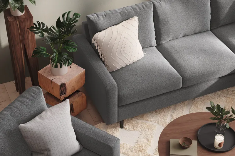 Peppe Soffgrupp 3-sits Vändbar L-formad Divansoffa + Fåtölj + Fotpall i Tyg - Ljusgrå - Möbler - Vardagsrum - Soffgrupper