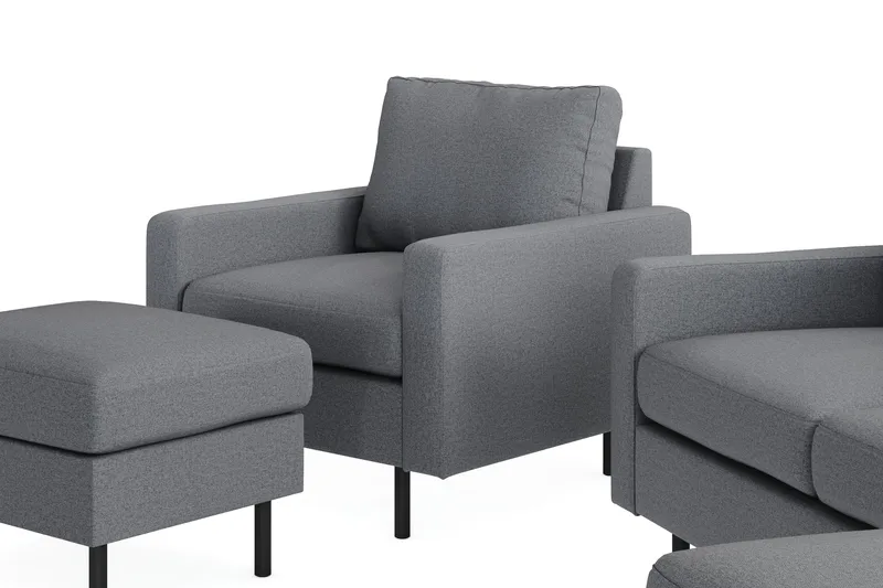 Peppe Soffgrupp 3-sits Vändbar L-formad Divansoffa + Fåtölj + Fotpall i Tyg - Ljusgrå - Möbler - Vardagsrum - Soffgrupper