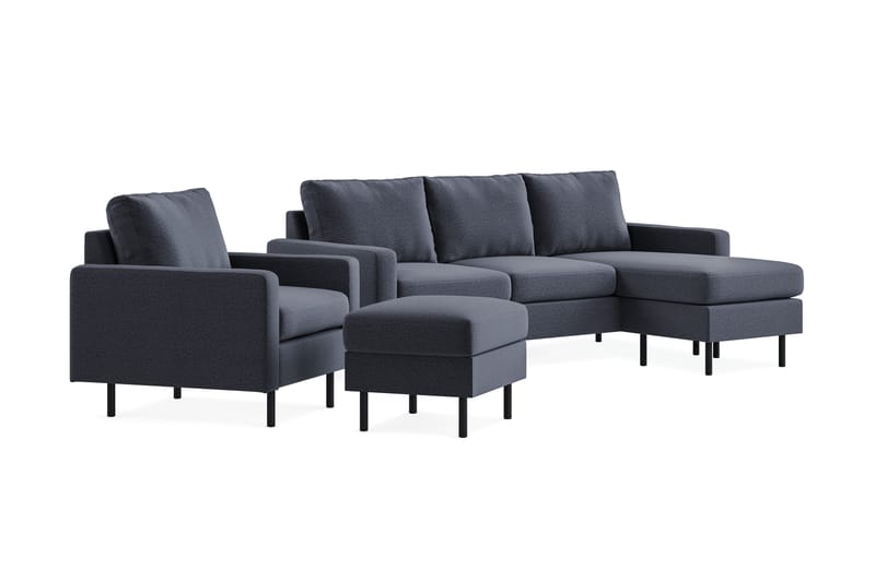 Peppe Soffgrupp 3-sits Vändbar L-formad Divansoffa + Fåtölj + Fotpall i Tyg - Mörkgrå - Möbler - Vardagsrum - Soffgrupper