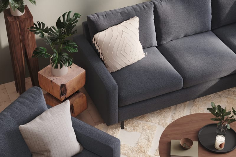 Peppe Soffgrupp 3-sits Vändbar L-formad Divansoffa + Fåtölj + Fotpall i Tyg - Mörkgrå - Möbler - Vardagsrum - Soffgrupper