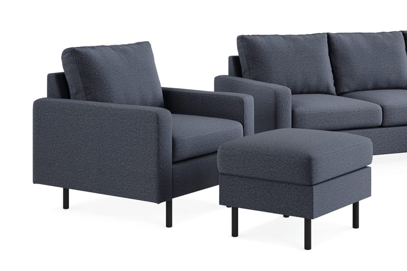 Peppe Soffgrupp 3-sits Vändbar L-formad Divansoffa + Fåtölj + Fotpall i Tyg - Mörkgrå - Möbler - Vardagsrum - Soffgrupper