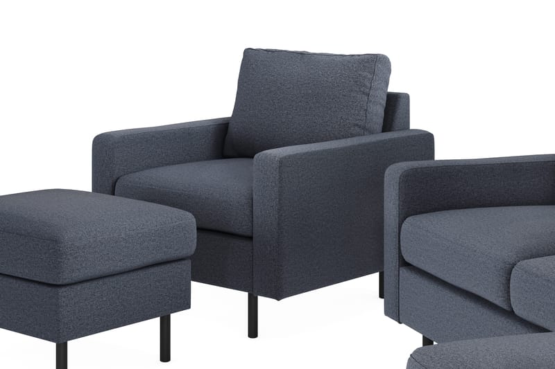 Peppe Soffgrupp 3-sits Vändbar L-formad Divansoffa + Fåtölj + Fotpall i Tyg - Mörkgrå - Möbler - Vardagsrum - Soffgrupper