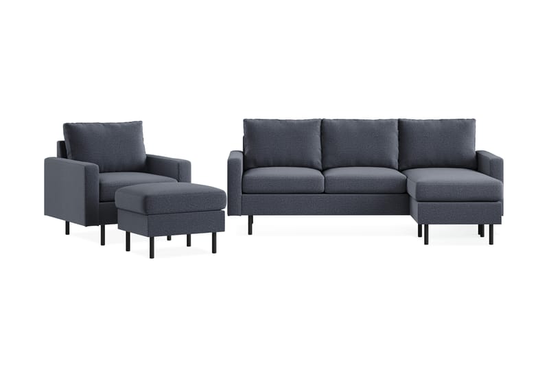 RACKO Soffgrupp 3-sits m. Divan + Fåtölj+Fotpall Mörkgrå - Möbler - Vardagsrum - Soffgrupper