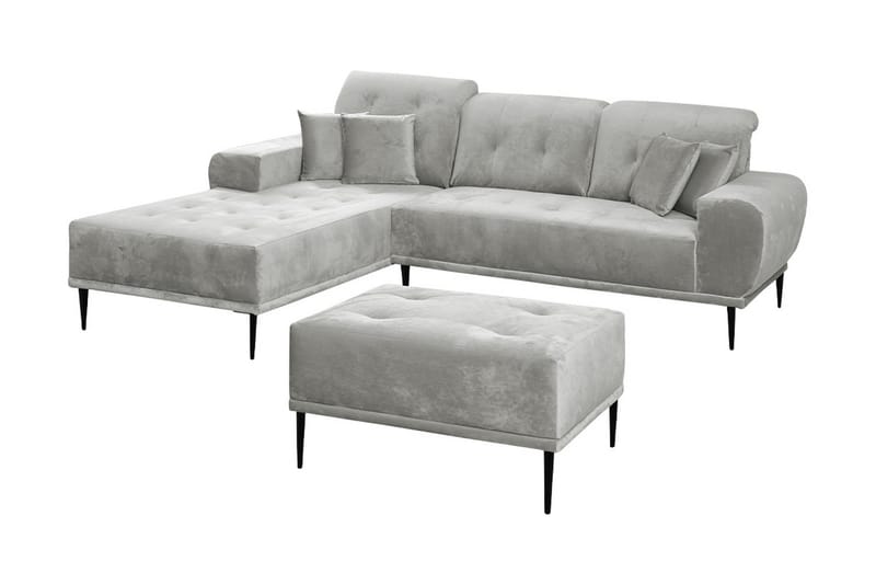 RAPAKI Soffgrupp Vänster med Fotpall Sammet/Silver - Möbler - Vardagsrum - Soffgrupper