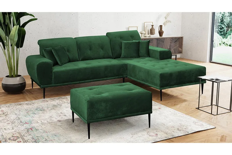 Rapale Soffgrupp Höger med Fotpall - Sammet/Grön - Möbler - Vardagsrum - Soffgrupper