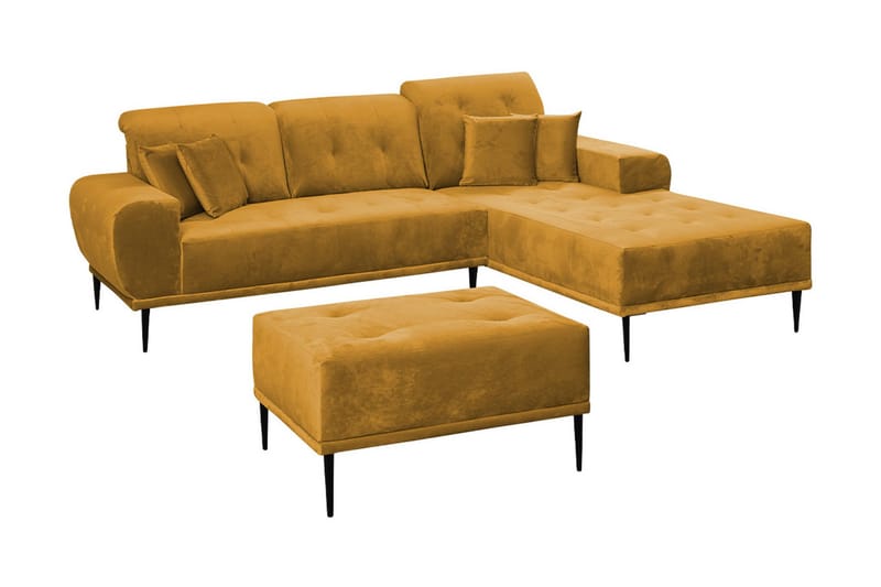 Rapale Soffgrupp Höger med Fotpall, Sammet/Gul