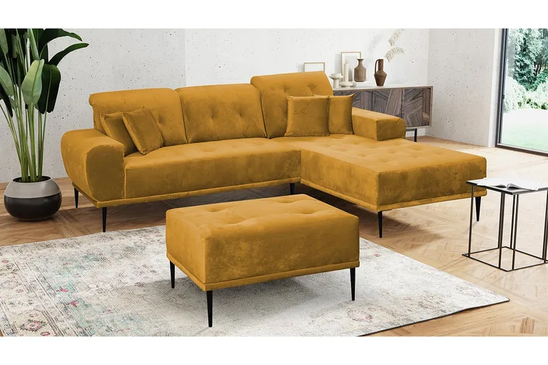Rapale Soffgrupp Höger med Fotpall - Sammet/Gul - Möbler - Vardagsrum - Soffgrupper