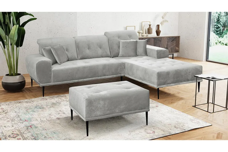 Rapale Soffgrupp Höger med Fotpall - Sammet/Silver - Möbler - Vardagsrum - Soffgrupper
