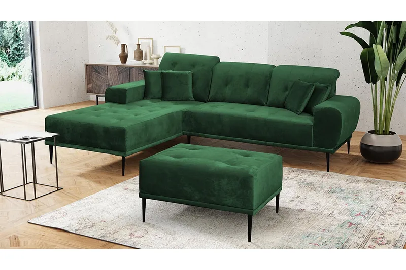 Rapale Soffgrupp Vänster med Fotpall - Sammet/Grön - Möbler - Vardagsrum - Soffgrupper