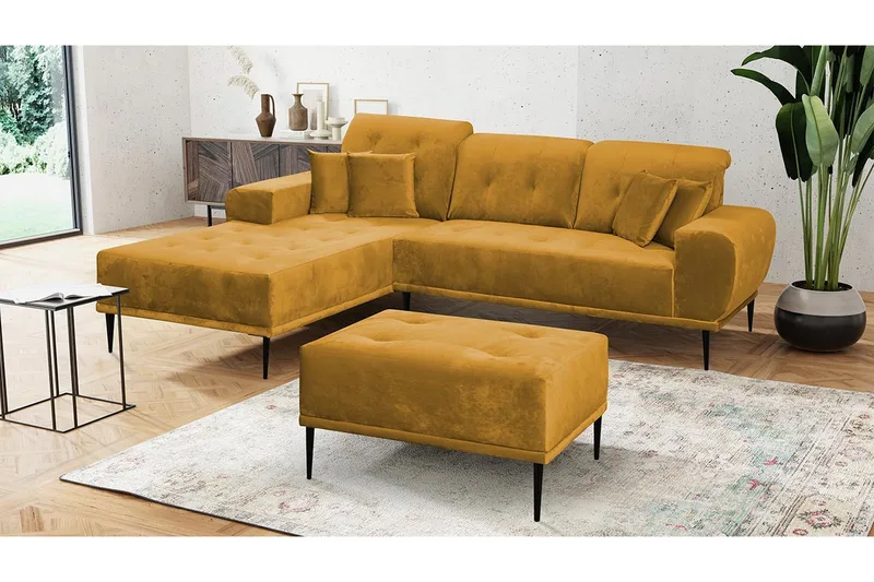 Rapale Soffgrupp Vänster med Fotpall - Sammet/Gul - Möbler - Vardagsrum - Soffgrupper