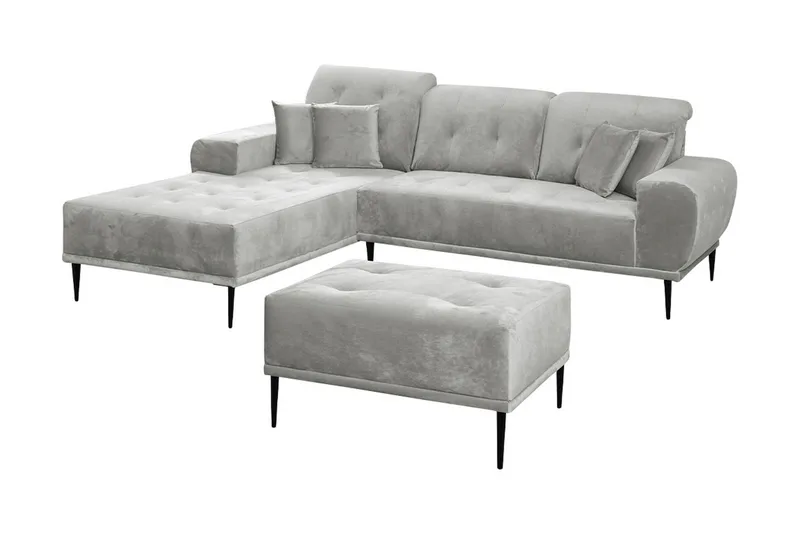 Rapale Soffgrupp Vänster med Fotpall, Sammet/Silver