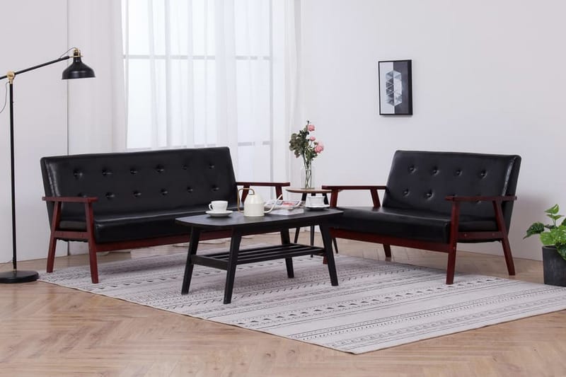 Soffgrupp 2 delar svart konstläder - Svart - Möbler - Vardagsrum - Soffgrupper