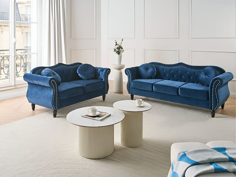 Soffgrupp Skien - Marinblå - Möbler - Vardagsrum - Soffgrupper - Chesterfield soffgrupp
