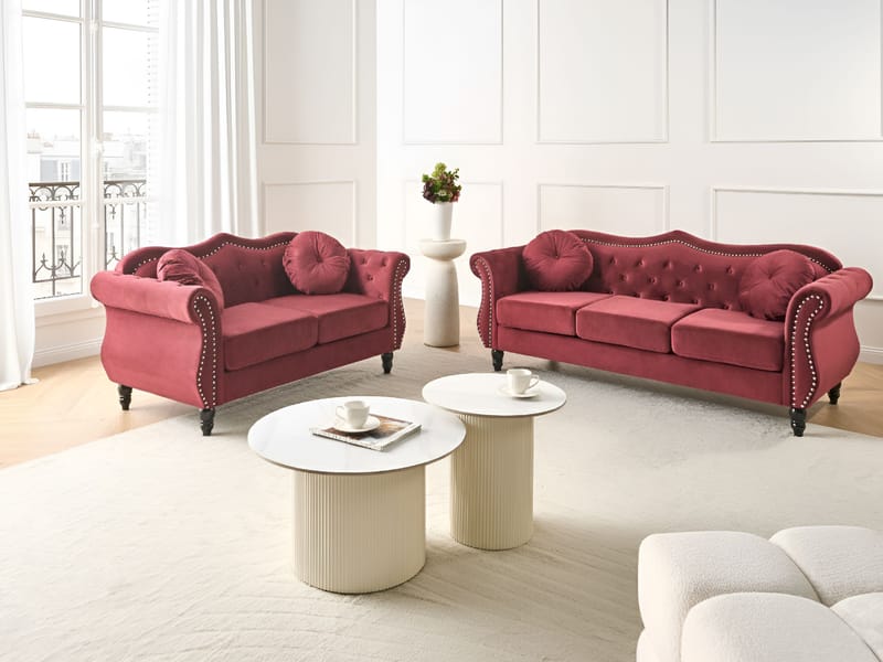 Soffgrupp Skien - Mörkröd - Möbler - Vardagsrum - Soffgrupper - Chesterfield soffgrupp