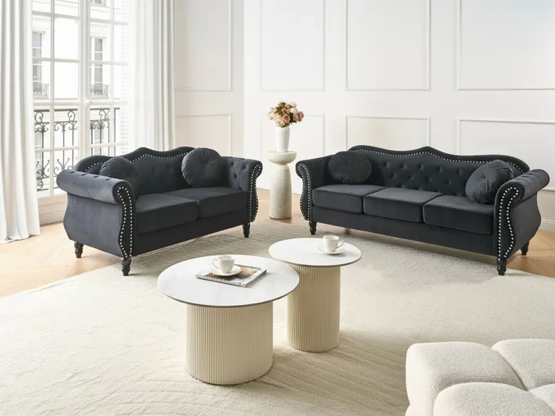 Soffgrupp Skien - Svart - Möbler - Vardagsrum - Soffgrupper - Chesterfield soffgrupp
