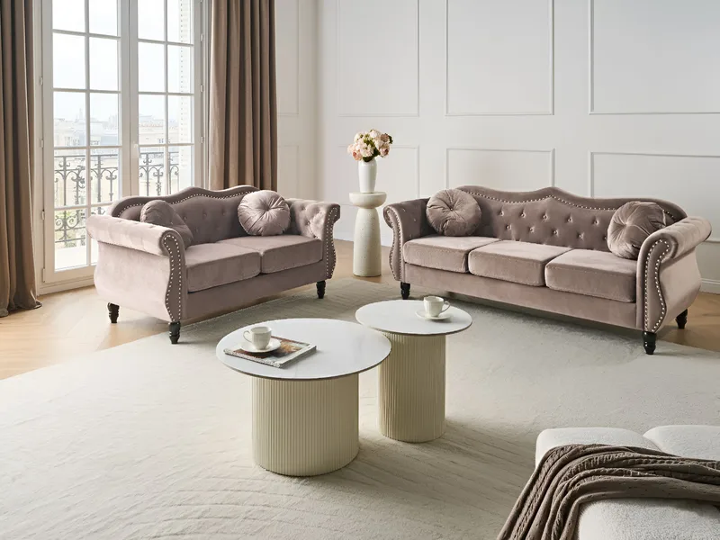 Soffgrupp Skien - Taupe - Möbler - Vardagsrum - Soffgrupper - Chesterfield soffgrupp