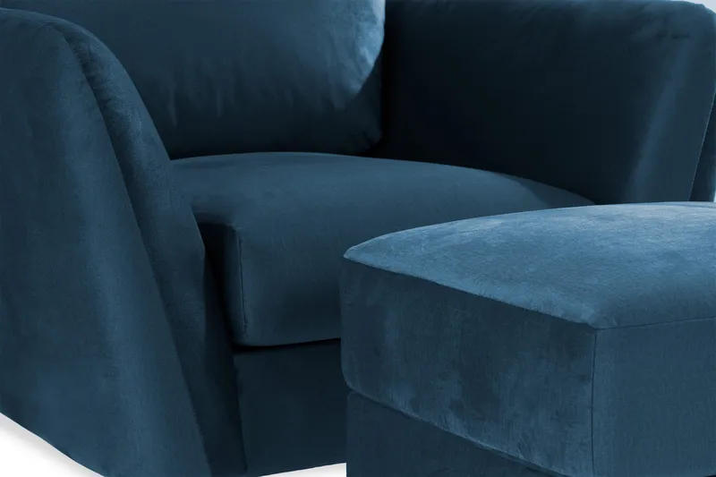 Trend Soffgrupp 3-sits + 2-sits Soffa + Fåtölj + Fotpall i Sammet - Blå - Möbler - Vardagsrum - Soffgrupper