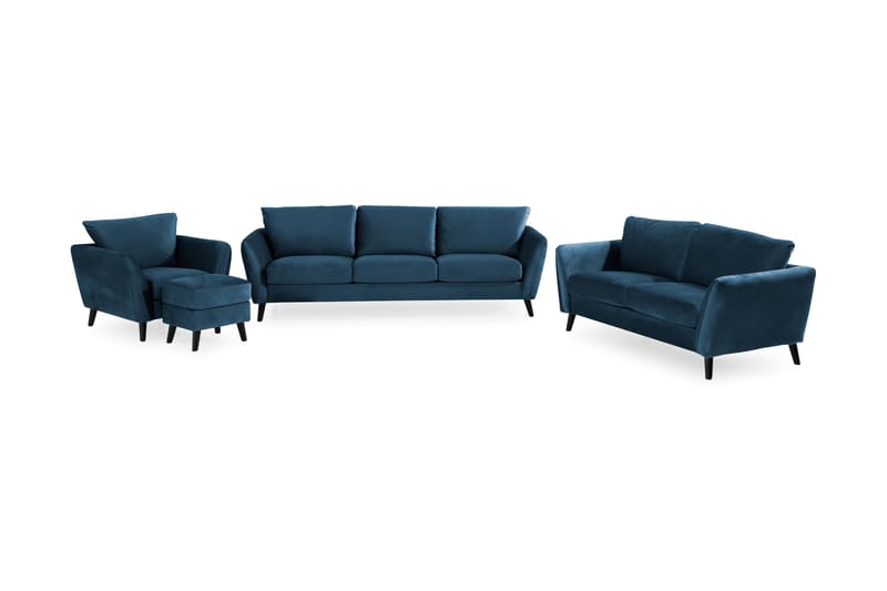 Trend Soffgrupp 3-sits + 2-sits Soffa + Fåtölj + Fotpall i Sammet - Blå - Möbler - Vardagsrum - Soffgrupper