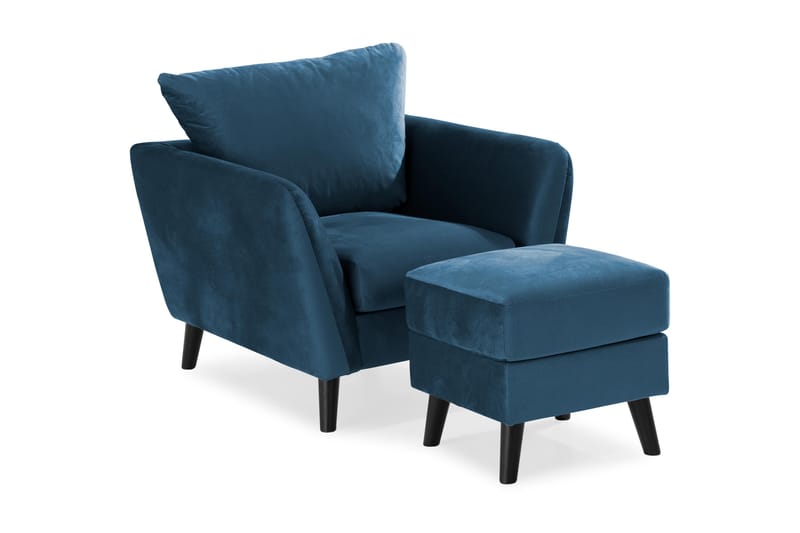 Trend Soffgrupp 3-sits + 2-sits Soffa + Fåtölj + Fotpall i Sammet - Blå - Möbler - Vardagsrum - Soffgrupper