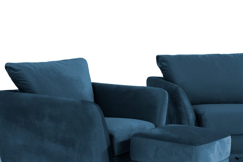 Trend Soffgrupp 3-sits + 2-sits Soffa + Fåtölj + Fotpall i Sammet - Blå - Möbler - Vardagsrum - Soffgrupper