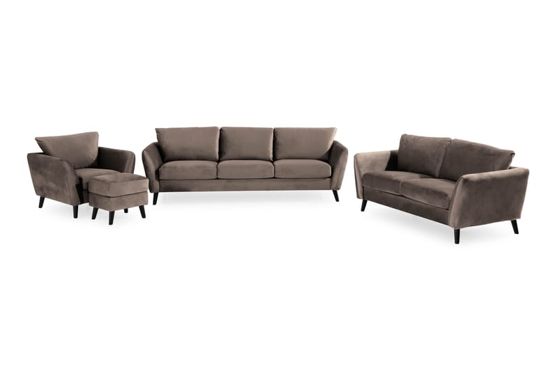 Trend Soffgrupp 3-sits + 2-sits Soffa + Fåtölj + Fotpall i Sammet - Brun - Möbler - Vardagsrum - Soffgrupper