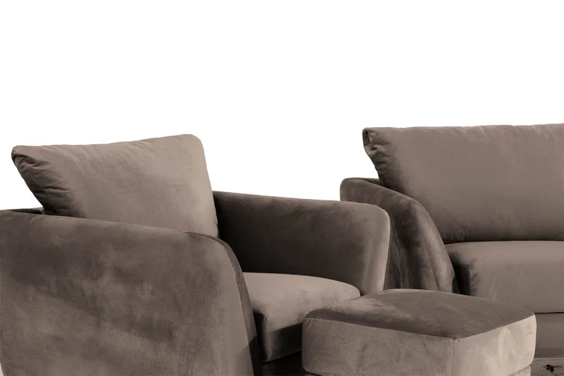 Trend Soffgrupp 3-sits + 2-sits Soffa + Fåtölj + Fotpall i Sammet - Brun - Möbler - Vardagsrum - Soffgrupper