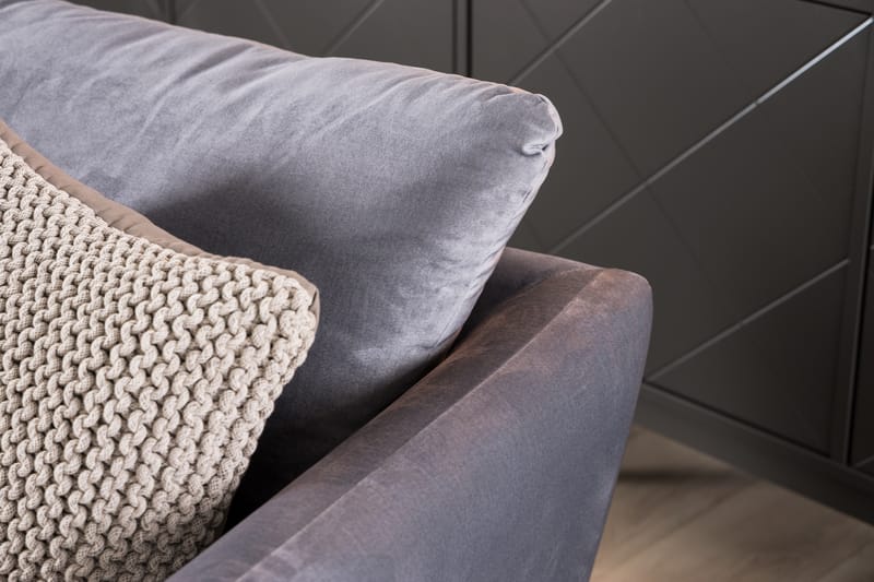 Trend Soffgrupp 3-sits + 2-sits Soffa + Fåtölj + Fotpall i Sammet - Ljusgrå - Möbler - Vardagsrum - Soffgrupper