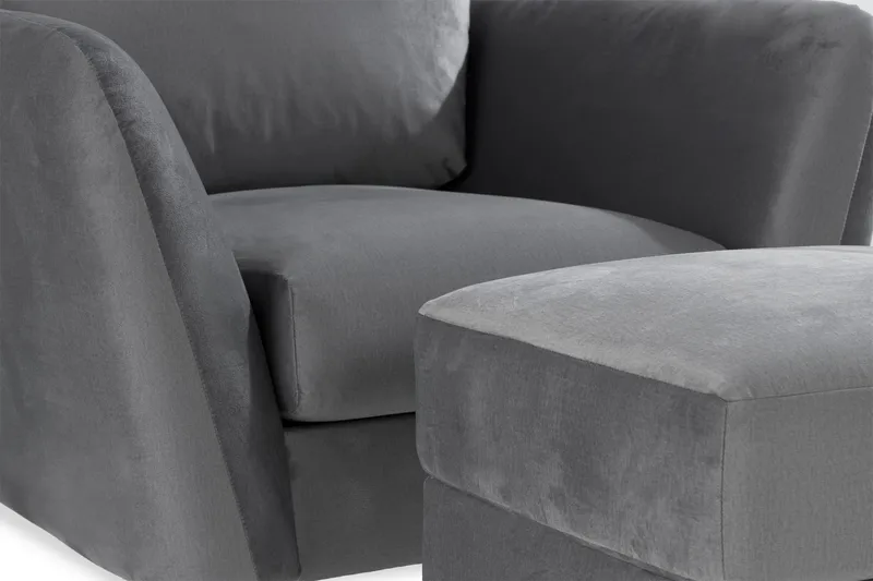 Trend Soffgrupp 3-sits + 2-sits Soffa + Fåtölj + Fotpall i Sammet - Ljusgrå - Möbler - Vardagsrum - Soffgrupper