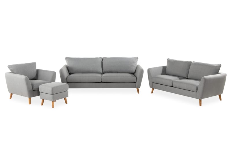 Trend Soffgrupp 3-sits + 2-sits Soffa + Fåtölj + Fotpall i Tyg - Ljusgrå - Möbler - Vardagsrum - Soffgrupper
