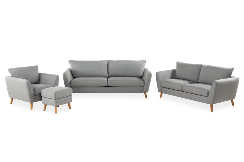 Trend Soffgrupp 3-sits + 2-sits Soffa + Fåtölj + Fotpall i Tyg - Ljusgrå - Möbler - Vardagsrum - Soffgrupper