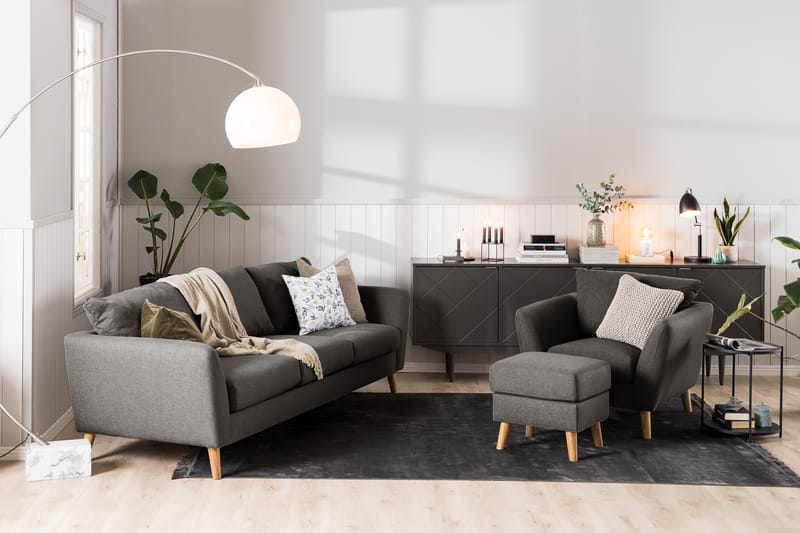 Trend Soffgrupp 3-sits + 2-sits Soffa + Fåtölj + Fotpall i Tyg - Svart - Möbler - Vardagsrum - Soffgrupper