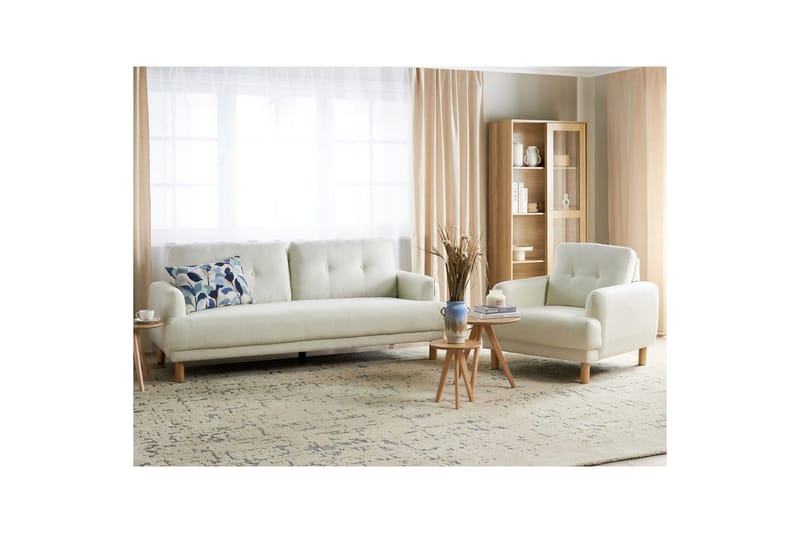 Soffgrupp Tuve Vit/ljust trä, Polyester - Vit/ljust trä, Polyester - Möbler - Vardagsrum - Soffgrupper