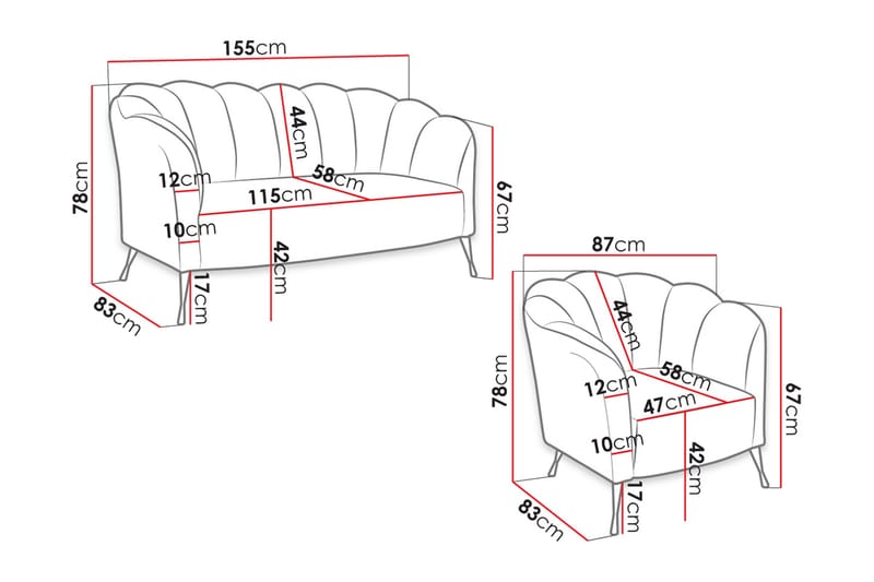 VELAL 3-sits Soffgrupp Sammet/Blå - Soffgrupper