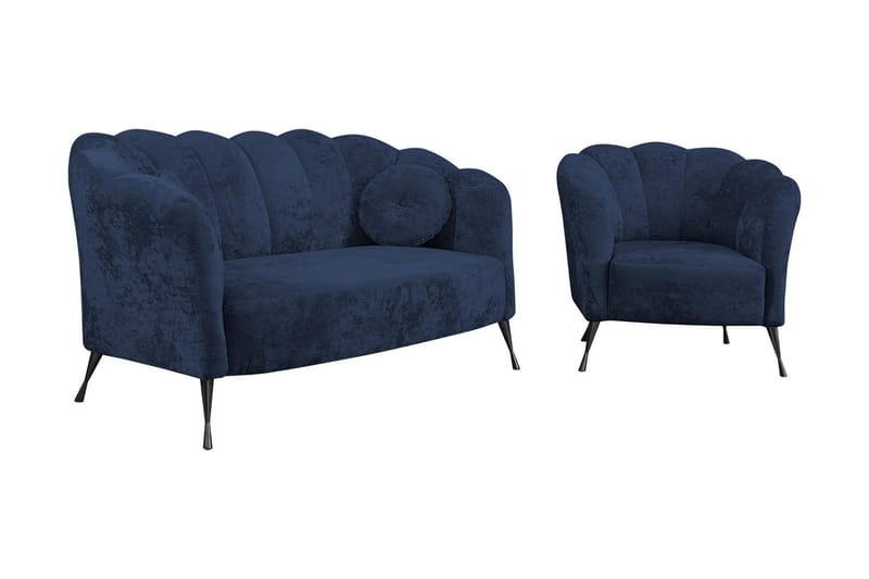 VELAL 3-sits Soffgrupp Sammet/Blå/Svart Krom - Möbler - Vardagsrum - Soffgrupper