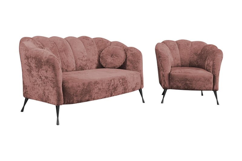 VELAL 3-sits Soffgrupp Sammet/Rosa/Svart Krom - Möbler - Vardagsrum - Soffgrupper