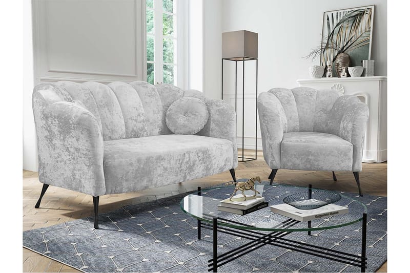 VELAL 3-sits Soffgrupp Sammet/Vit/Svart Krom - Möbler - Vardagsrum - Soffgrupper